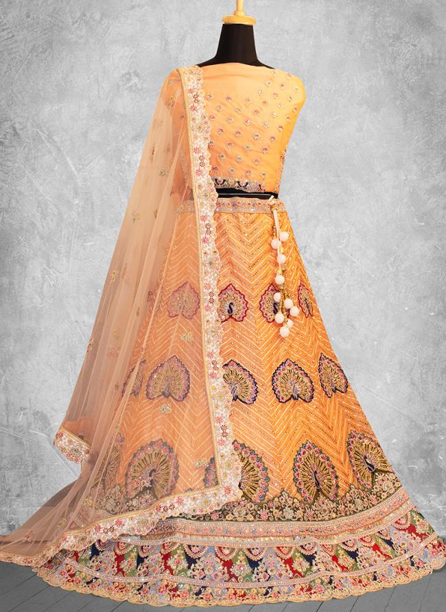 Organza Silk Mustard Wedding Wear Sequins Work Lehenga Choli